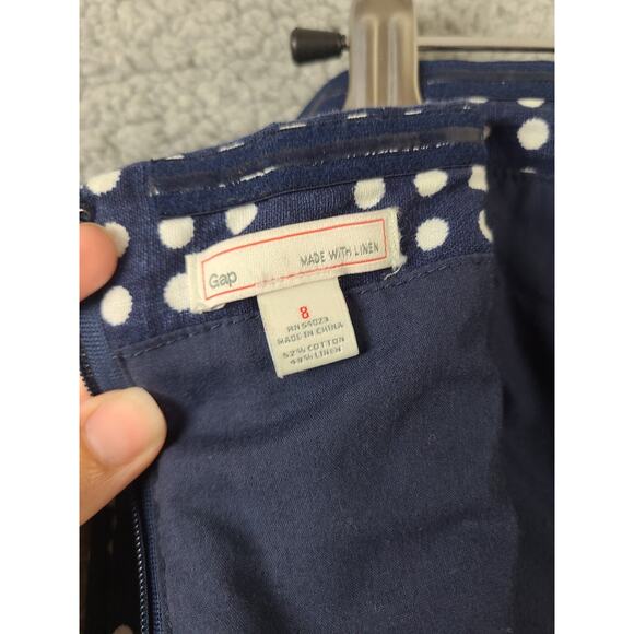 GAP Womens Blue White Strapless Polka Dots Linen Blend Dress Size 8 - Picture 4 of 8